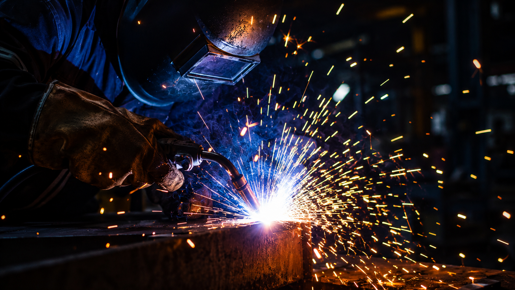 Oxy-acetylene cutting operation with bright blue-white flame